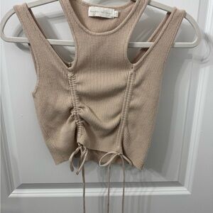 Beige Ribbed Sleeveless Top